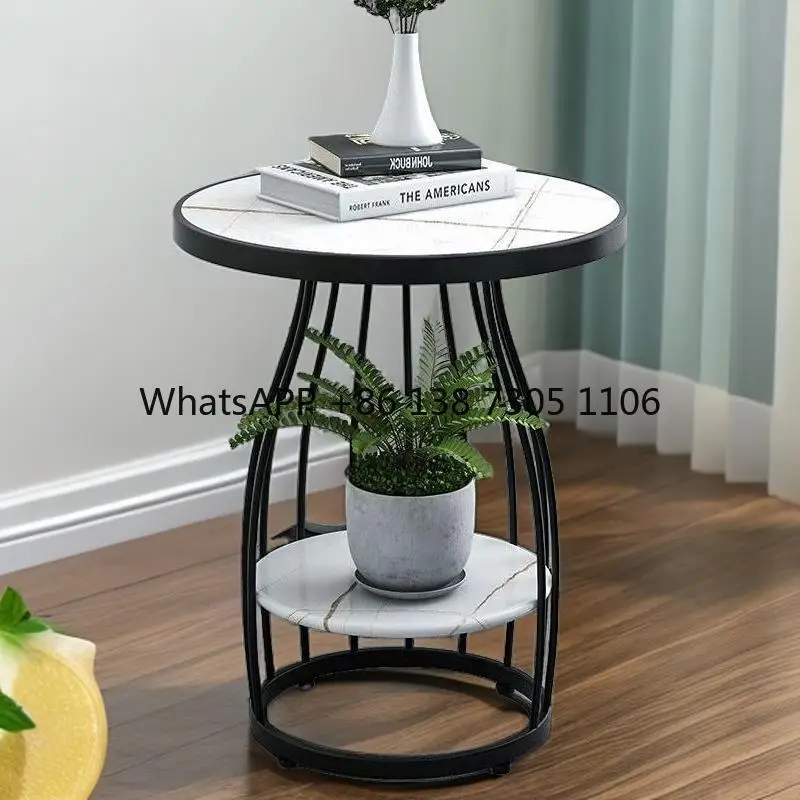 

Простой современный приставной столик в европейском стиле, белый маленький круглый журнальный столик, боковой шкаф для хранения краски, двухслойный журнальный столик
