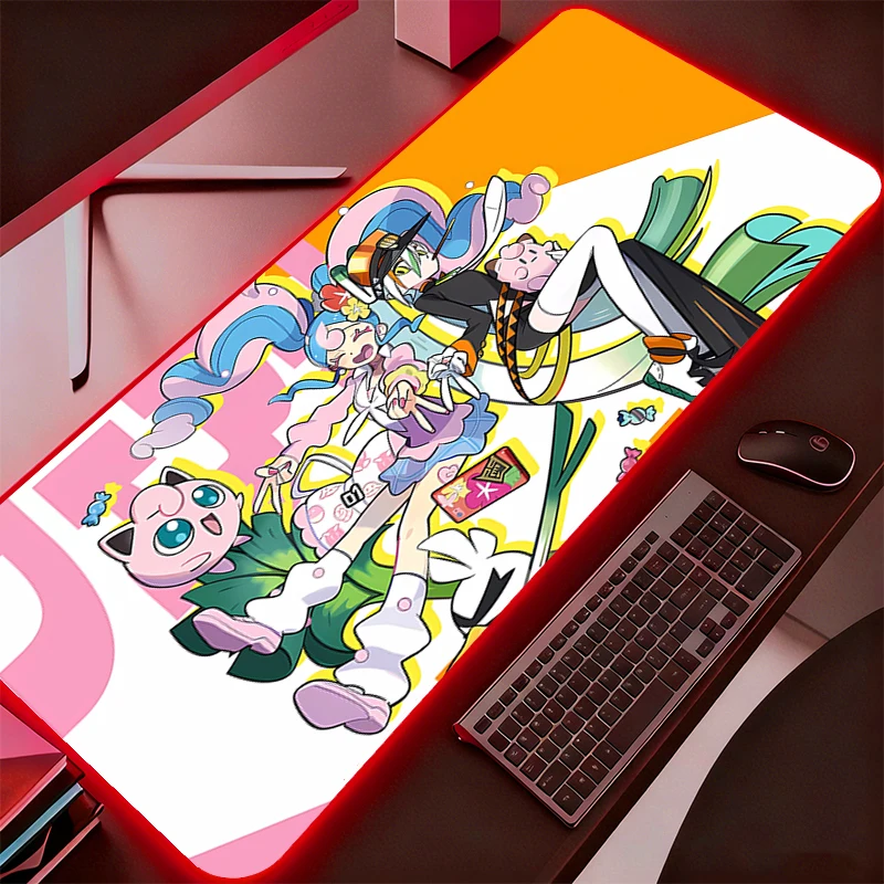 RGB Computer Varmilo Keyboard LED Mouse Pad Backlight Pokemon Pikachu Gaming Accessories Gamer Carpet Desk Mat Mousepad