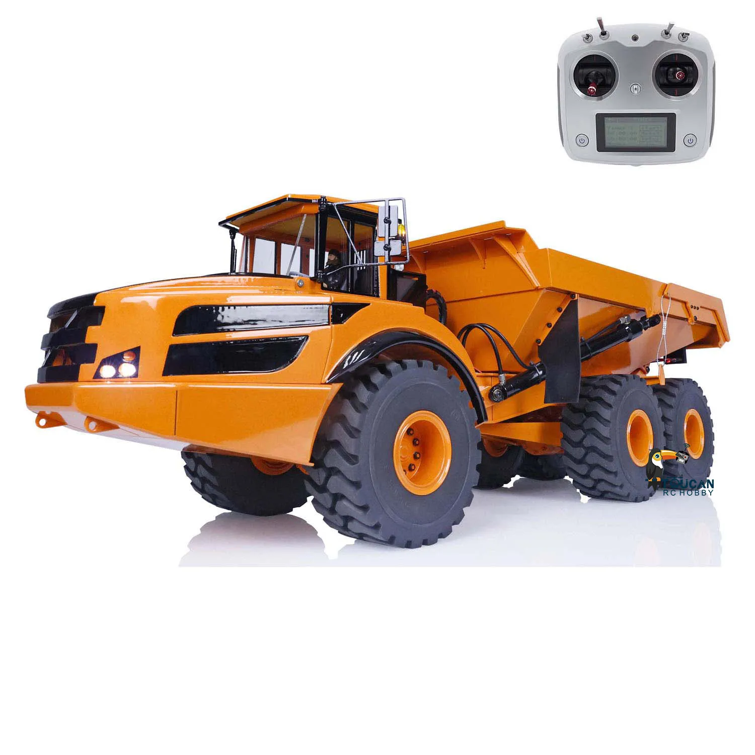 Toys XDRC 1/14 6X6 RC Hydraulic Articulated Truck Remote Control Dump Car With Light Sound Motor Toucan Finished Model TH21623