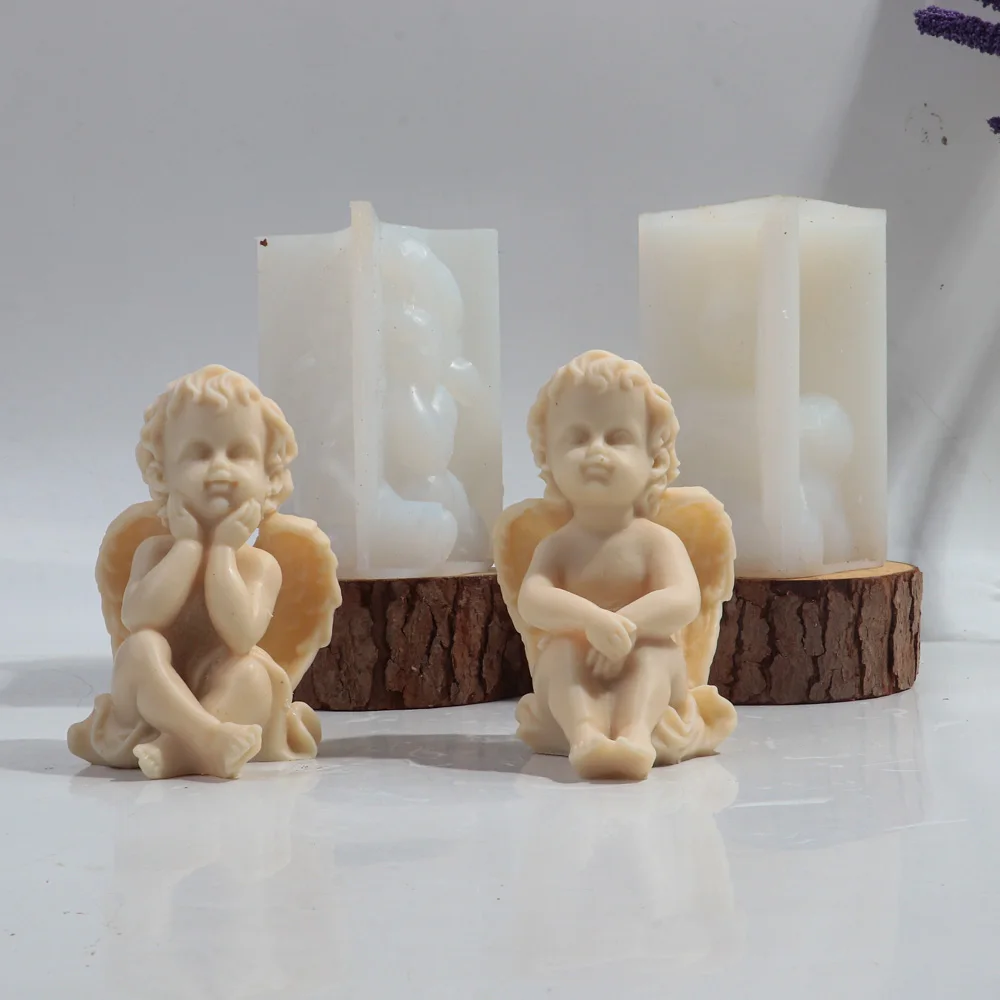 3D Large Angel Candle Mold Wing Angel Resin Cute Baby Molds DIY Sculpture Making Decor Gypsum for Aromatherapy Soap Molud Kit