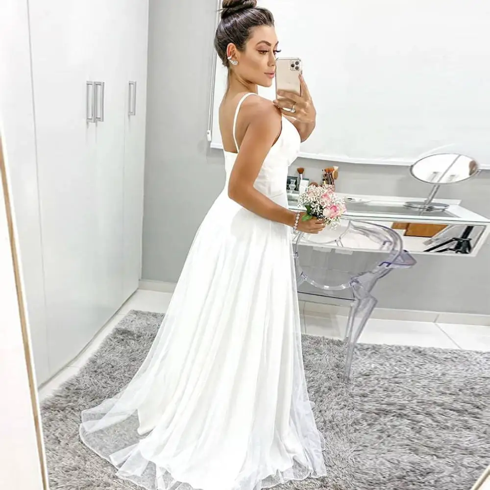 

Women's Wedding Dresses A-line Halter V-neck Sleeveless Backless Wedding Dresses for Wedding Bridesmaid Party Birthday Banquet