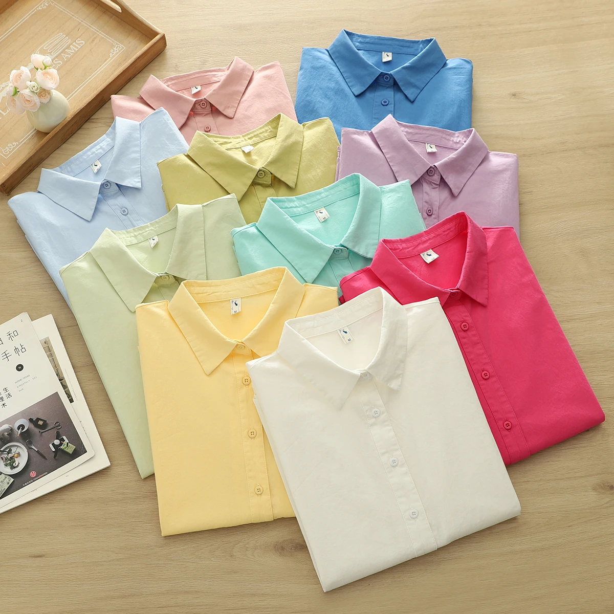 

Simple Solid Casual Women's Shirt 2025 New Ladies Soft Comfort 100% Cotton Long Sleeve Blouse & Tops Office Lady Shirt Clothes