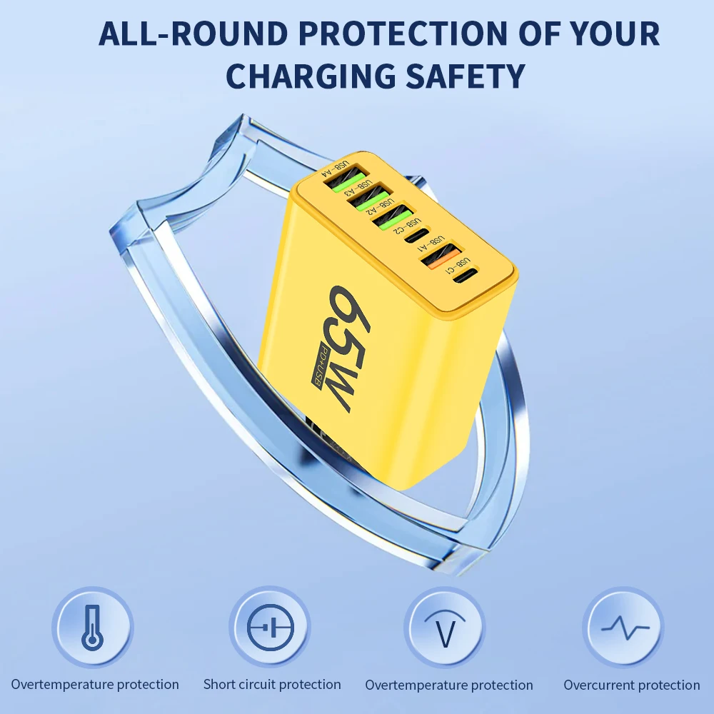 متعددة 6 منافذ الهاتف المحمول شحن سريع إجمالي 65 واط USB/PD الهاتف الذكي الجدار شاحن الاتحاد الأوروبي/الولايات المتحدة التوصيل آيفون سامسونج Xiaomi هواوي