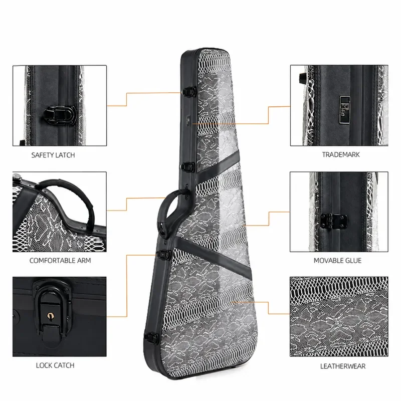 Gun Shaped Fiberglass Electric Guitar Case Hard Shell Anti Collision Drop Protection Snakeskin Pattern Leather Double