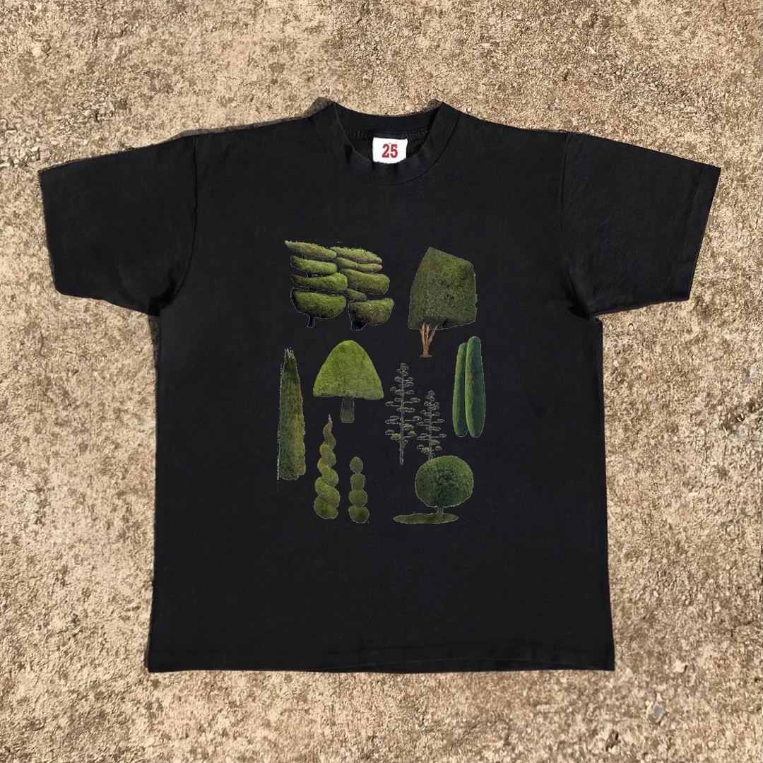 Green Plant Sculpture Garden Art Small Geometry Unisex Short Sleeve T-Shirt Youth Trendy Cotton Polyester Blend Summer Top