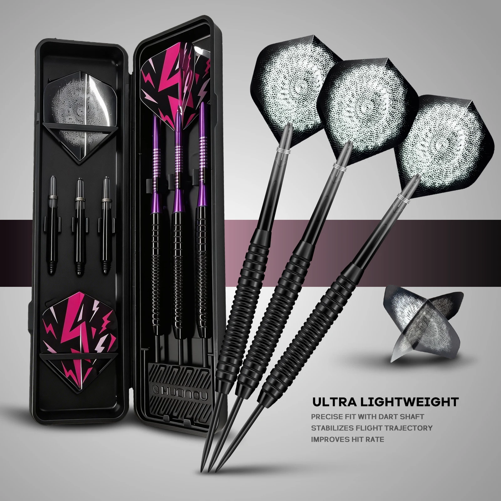 Huanqu 20g Iron Dart Set Needle-Style Darts Textured Dart Barrel Professional Dart Set with Replacement Dart Shafts and Flights Accessories for Home Bar Club Training and Competition Christmas New Year Father's Day Gift