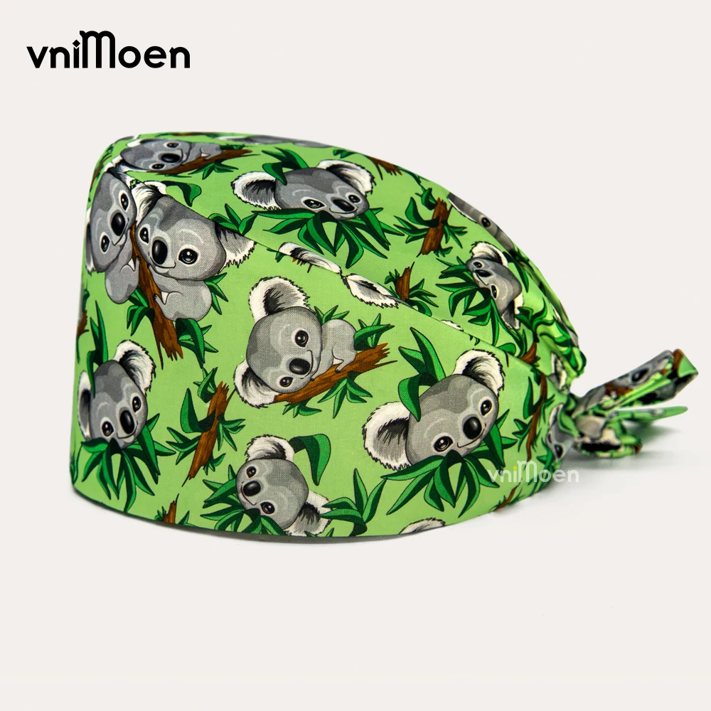 cartoon print medical scrubs hats for men pet shop lab Surgical cap women Breathable scrub cap uniform accessories