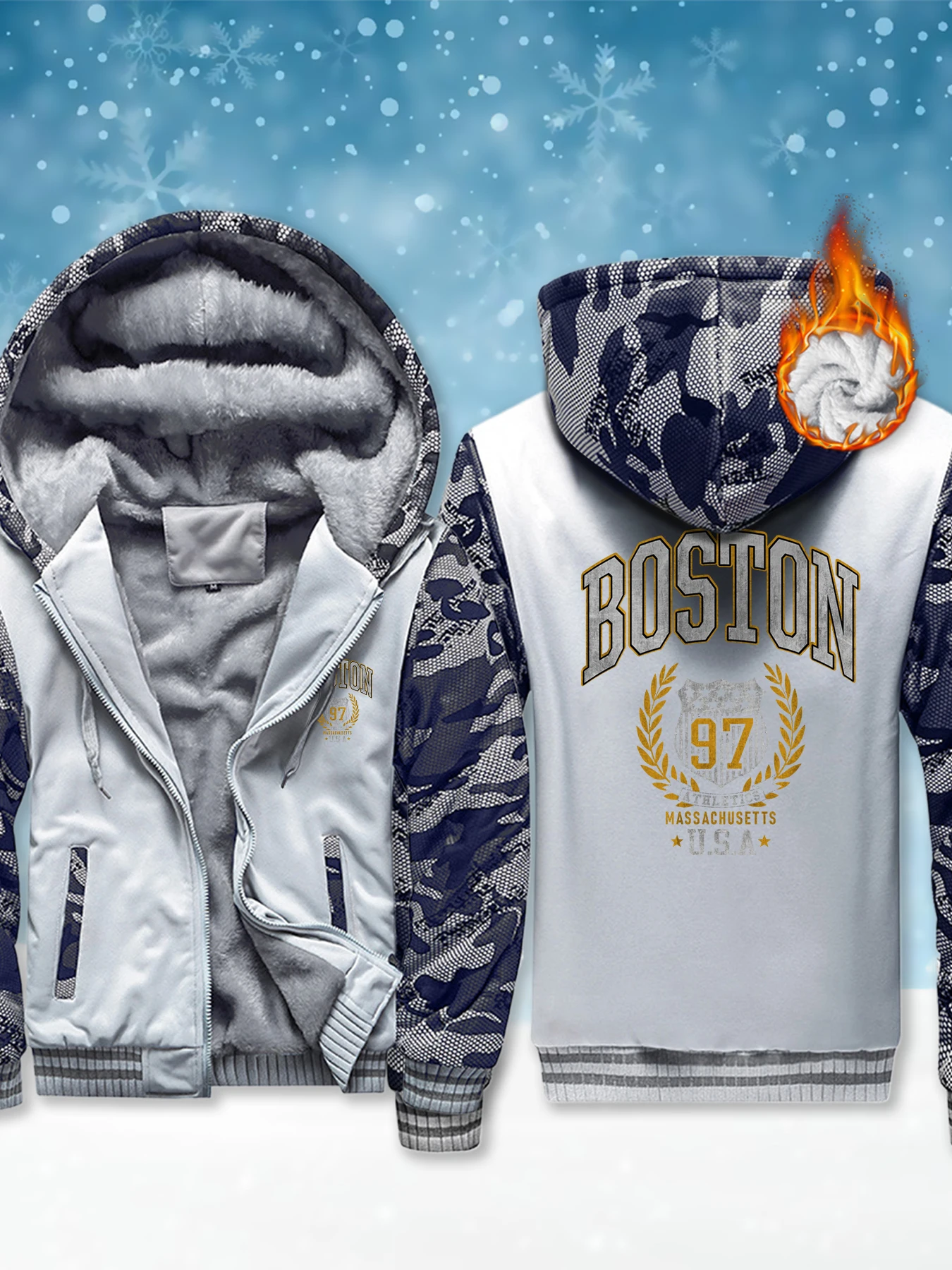 

Мужская одежда с принтом Бостон Массачусетс, теплая уличная одежда высокого качества, зимнее пальто, удобные флисовые куртки на молнии