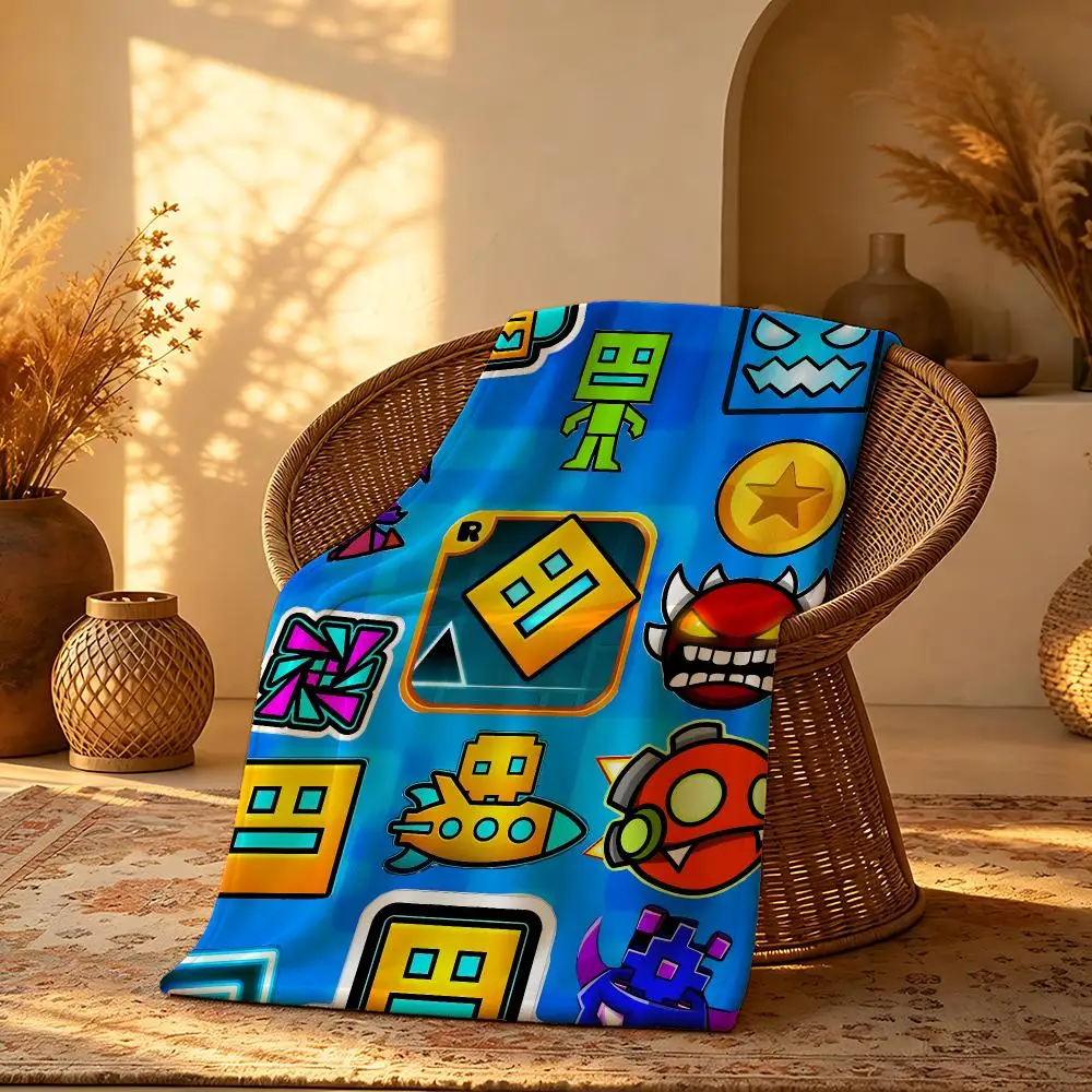 Video Game Geometry Dash Throw Short Plush Throw Blanket Soft Skin-Friendly Multi-Scene Home Office