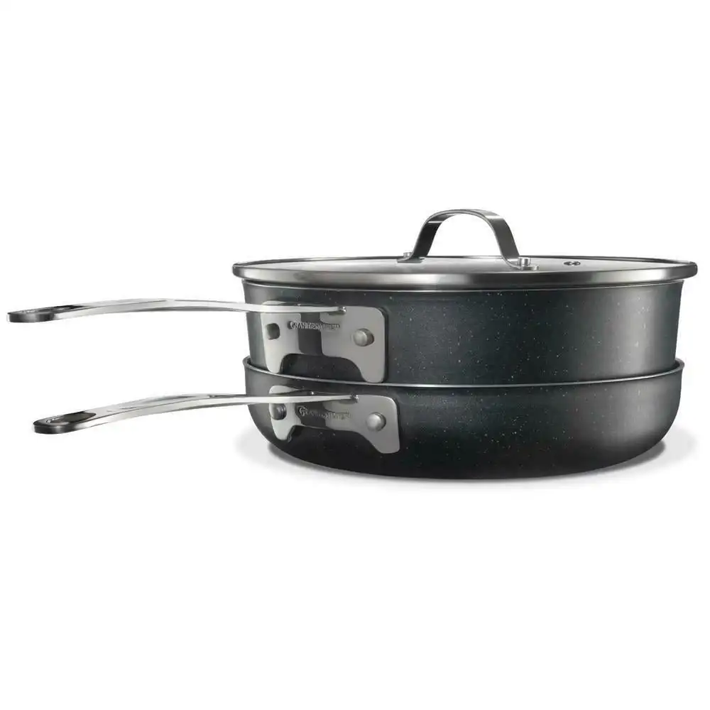 3 Piece Stackable Cookware Set Black Stackable Design Lets You Free Up Cabinet Space Durability Cool Touch Handles