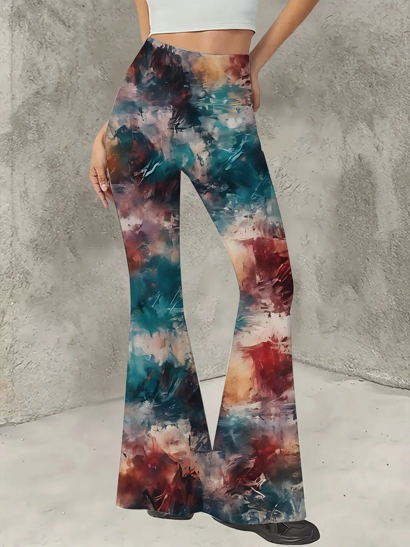 

Women's Striped Print Flare Pants Loose Fit Knit Wide Leg Bell Bottom Trousers