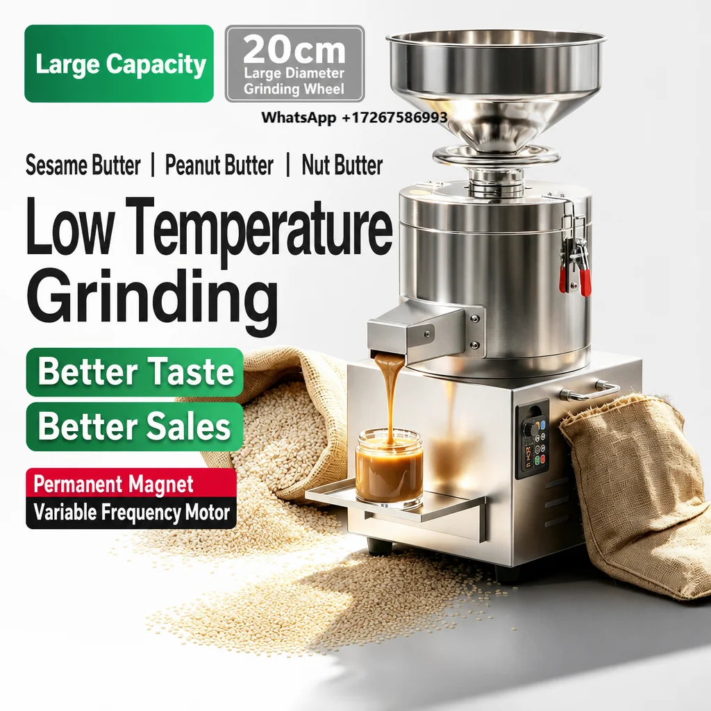 Commercial Sesame Butter Grinder, Low Temp Slow Grinding, Adjustable Speed Stainless Steel Sauce Machine