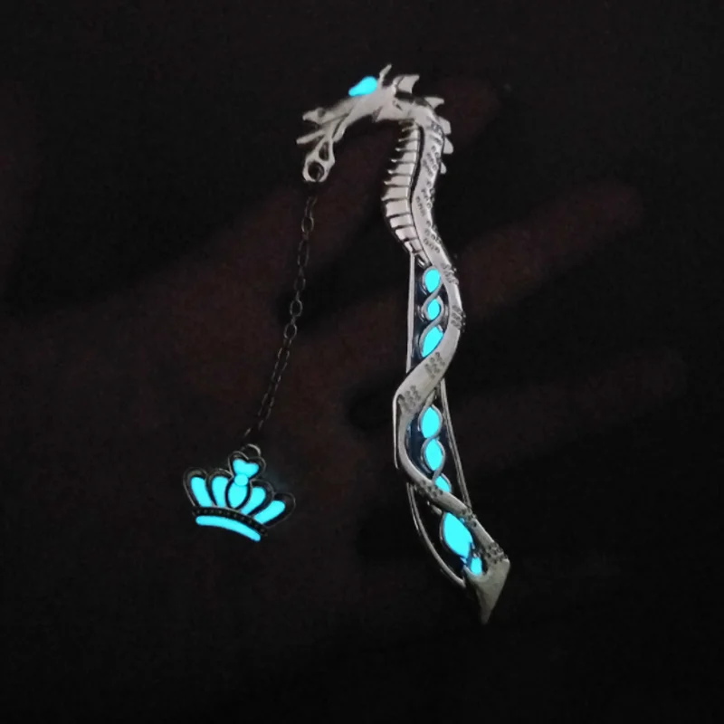 Noctilucent Sea Dragon Crown Bookmark Ancient Silver Alloy Fluorescent Jewelry DIY Scrapbook Book Mark Page Folder Stationery