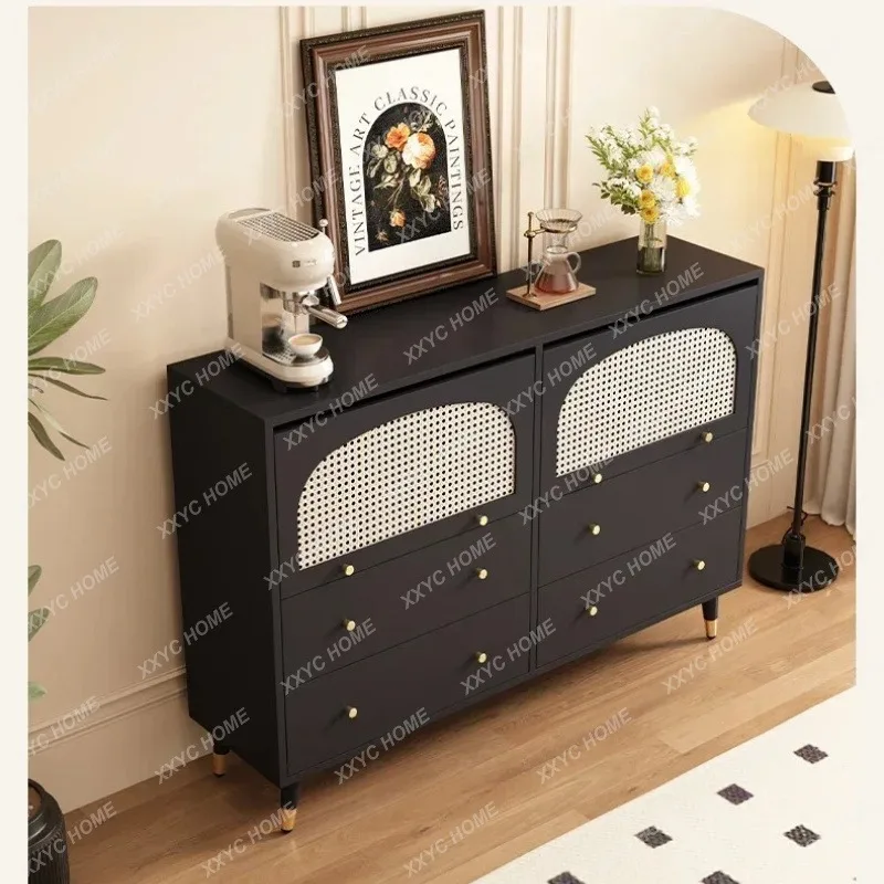 XX retro rattan dining side cabinet integrated guest dining room wall multi-functional storage cabinet