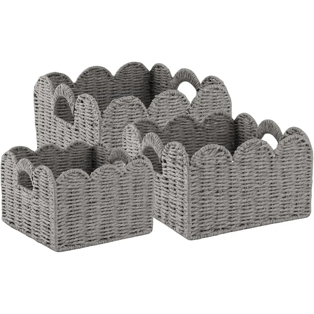 

Набор из 3 серых плетеных корзин из бумажной веревки с фигурным краем для хранения и декора
