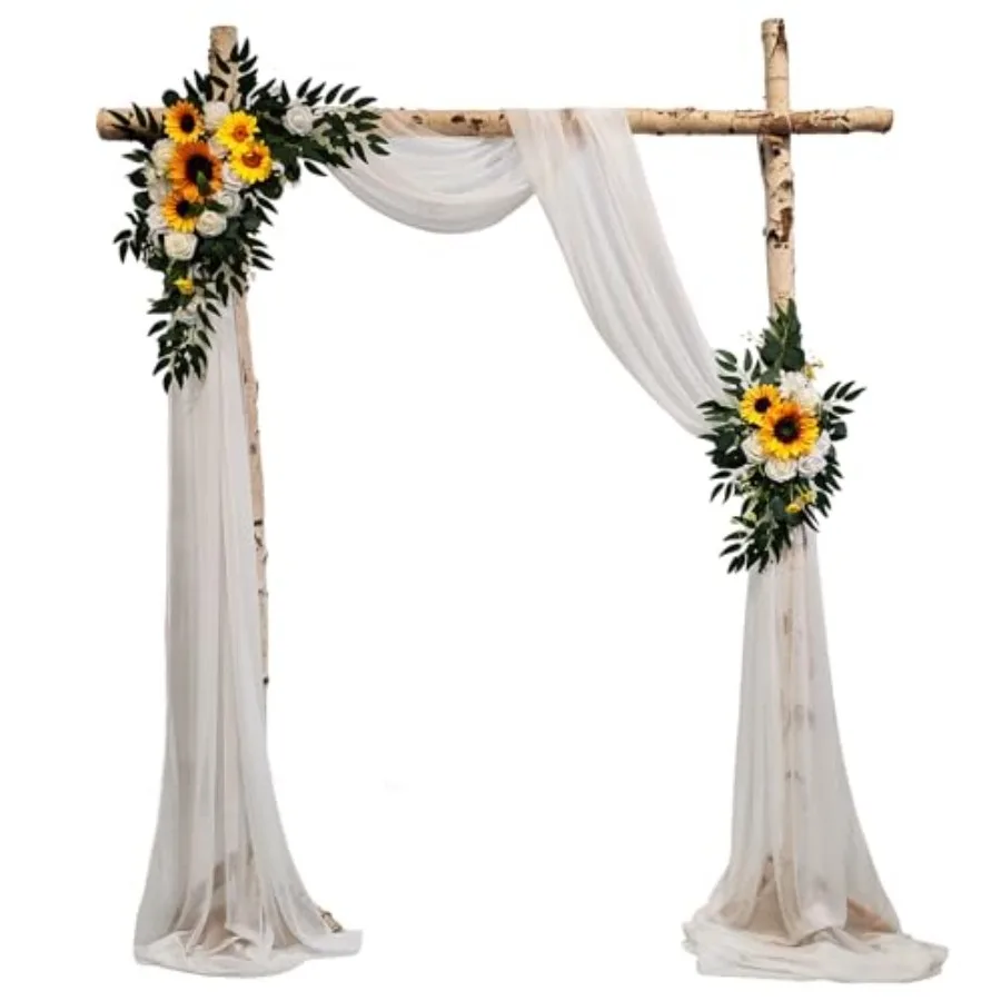 

Artificial Wedding Arch Flowers Kit Pack of 3 2 Pcs Artificial Flower Arrangement with 1 Pcs Sheer Drape Fabric for Wedding Cer