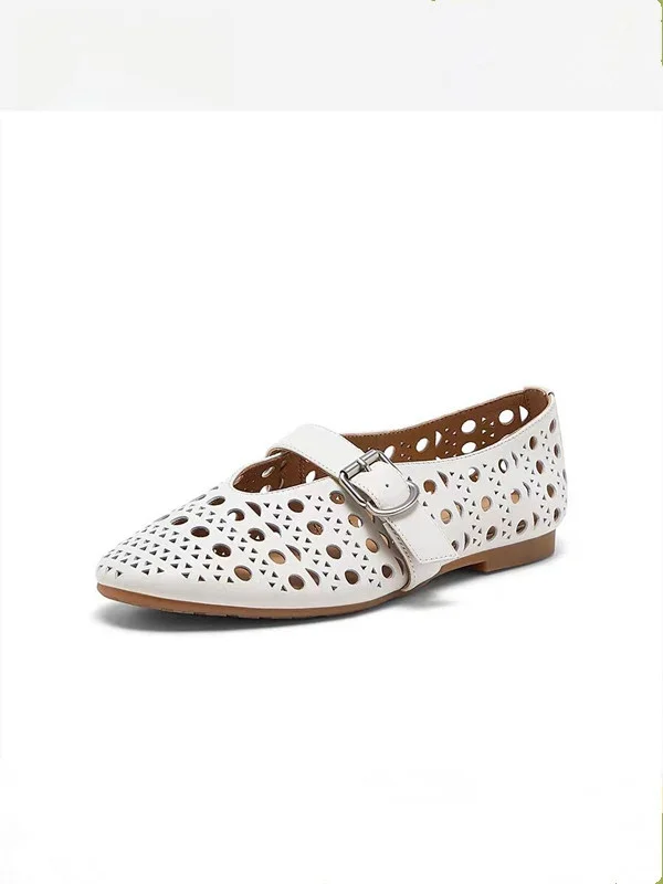 bata-women's-mary-jane-shoes-summer-2026-new-hollow-out-cowhide-breathable-low-cut-single-shoes-casual-round-toe-flat-heel