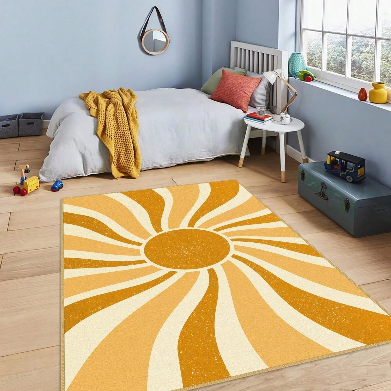 Rainbow Newborn Rug, Watercolor Rectangular Toddler Mat, Multicolor Baby Room Rug, Colorful Bohemian Rug, Non-Slip Mat for Kids Room, Orange Rug.