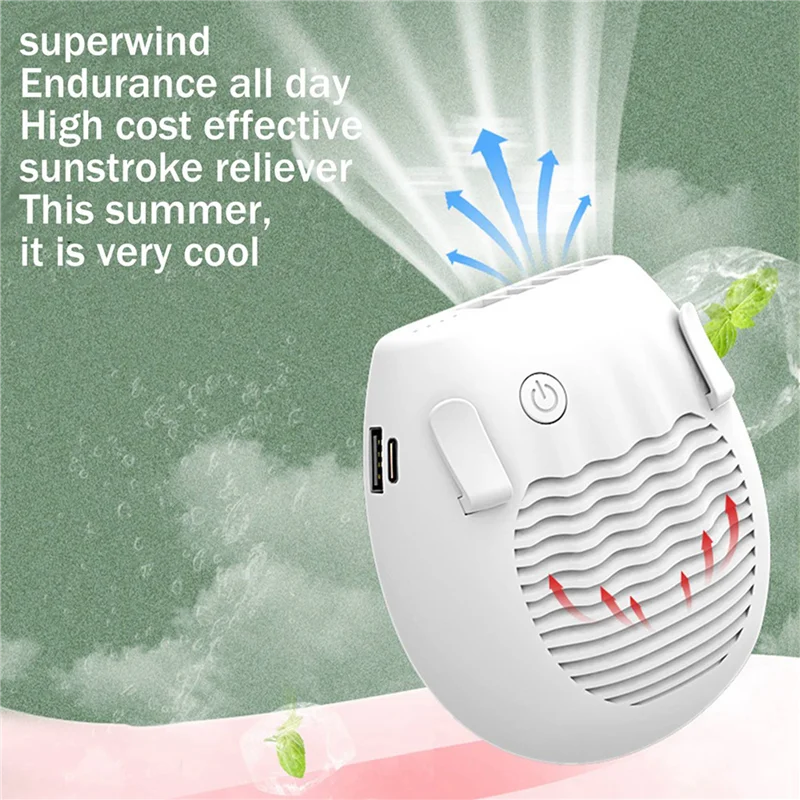 ABFN-Power Bank Персональный ручной кондиционер Электрический вентилятор Мобильный вентилятор 6500 мАч Перезаряжаемый подвесной поясной вентилятор Носимый