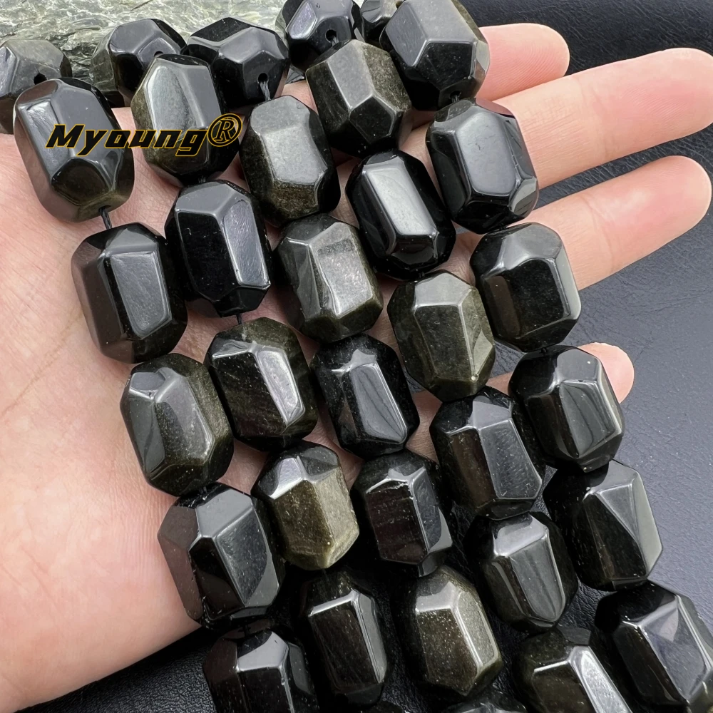 Large Faceted Natural Stone Golden Obsidian Cutting Nugget Beads For DIY Jewelry Making MY240131