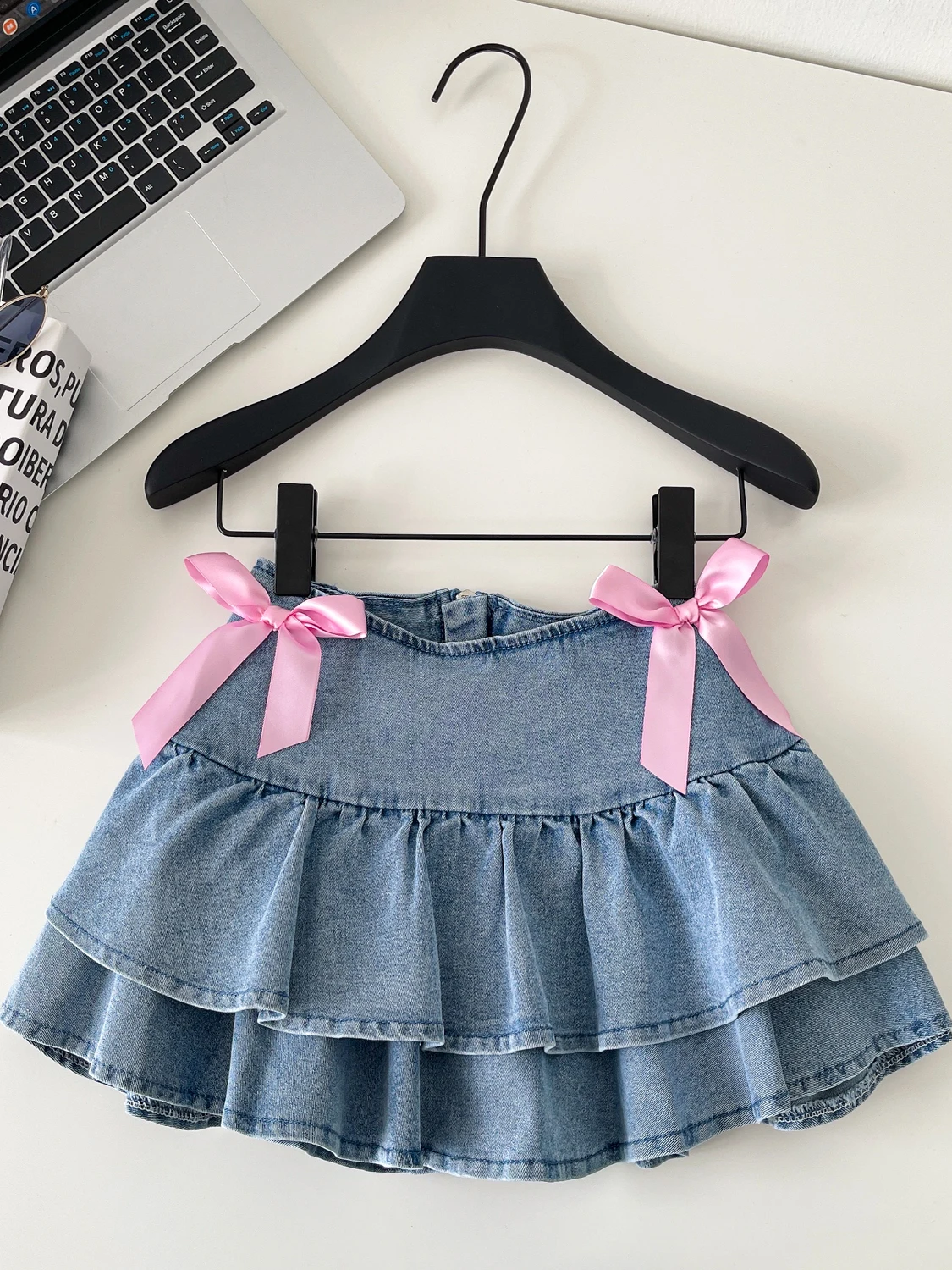 

Foamlina Cute Bowknot Mini Skirt Women Fashion Summer Zipper Back Low Waist Two Layered Ruffles A Line Short Y2K Denim Skirts