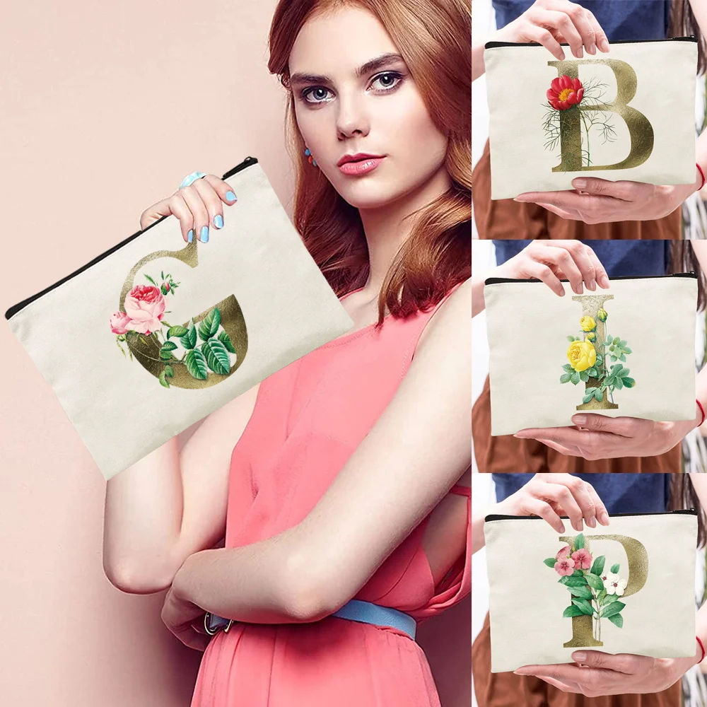 Handbag Women's makeup bag Clutch storage bags Portable toiletries Golden flower Letter Print Makeup bag Suitable for outdoor