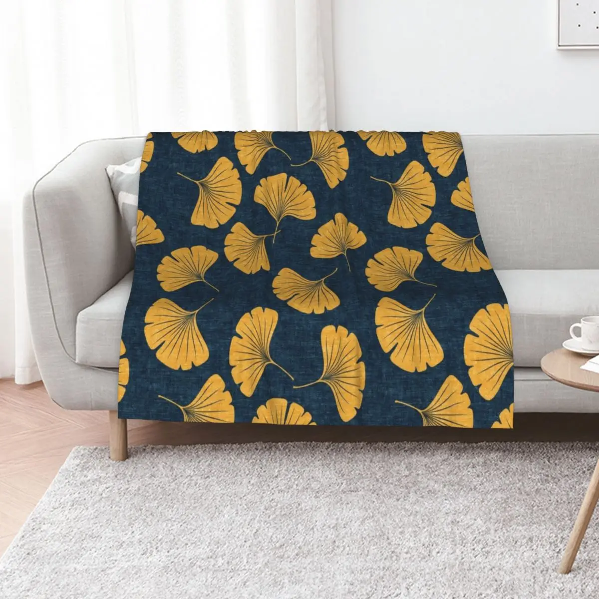 

Ginkgo biloba - gingko leaves - blue Throw Blanket decorative Soft Plush Plaid Softest christmas decoration Blankets