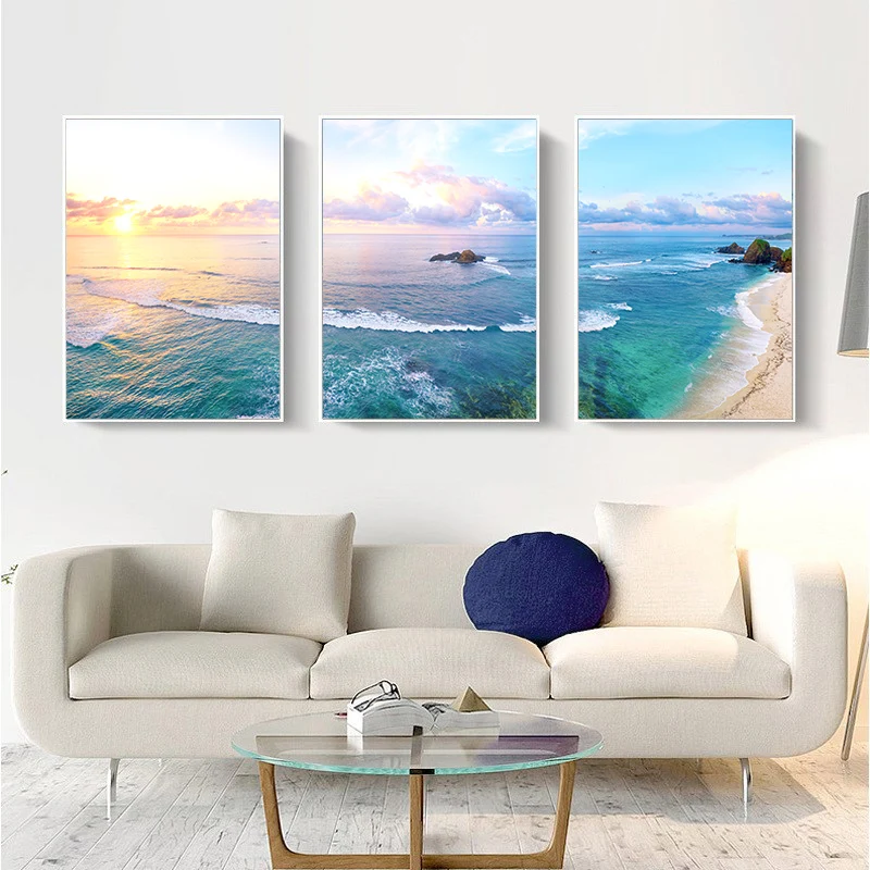

Natural Sunset Landscape Beach Canvas Paintings Seaside Posters and Prints Wall Art Picture for Living Room Home Decor No Frame
