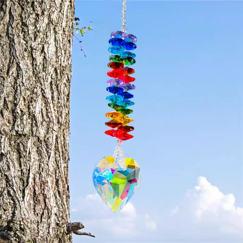 Fire Polished AB Color Love Heart Octagon Bead Crystal Prism Pendant Rainbow Suncatcher Sparkling Wedding Streamer Hanging Decor