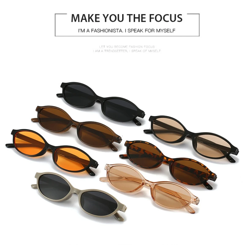 แว่นกันแดดทรงรีสไตล์เรโทร แฟชั่นกรอบเล็ก แว่นตาผู้หญิงสไตล์พังก์ ทรงแคทอาย ป้องกันแสงแดด