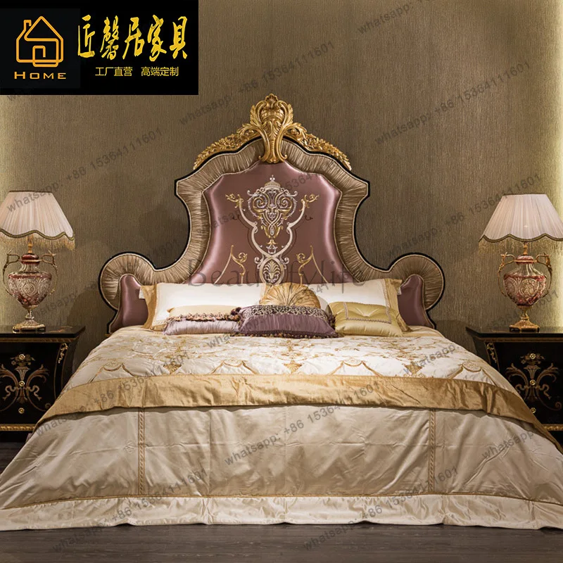 European double bed master bedroom luxury luxury high-end princess silk fabric embroidery bed