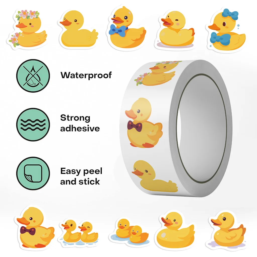 500 قطعة/لفة شريط اشي على شكل بطة صفراء كرتونية رائجة-ديكور موضوع ساخن لمجلة ومغلف ختم متجر ملصقات BulingBulingStickers #3