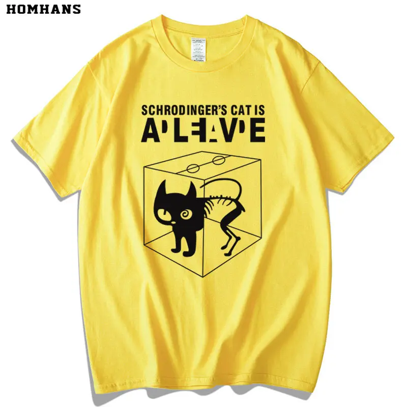 Schr Ö Dinger's Cat Print T-Shirt New Pure Cotton Men's and Women's Clothing Physics Geek Computer Programming T-Shirt