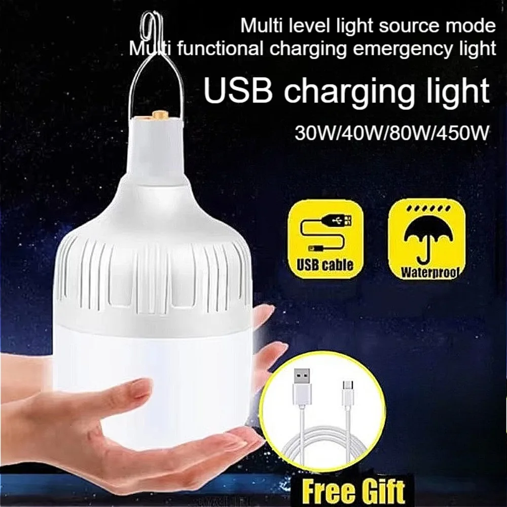 Portable Outdoor BBQ Camping Lights USB Rechargeable lamp LED Emergency Bulb Hook High Power Tents Lantern Night Lights Bulb