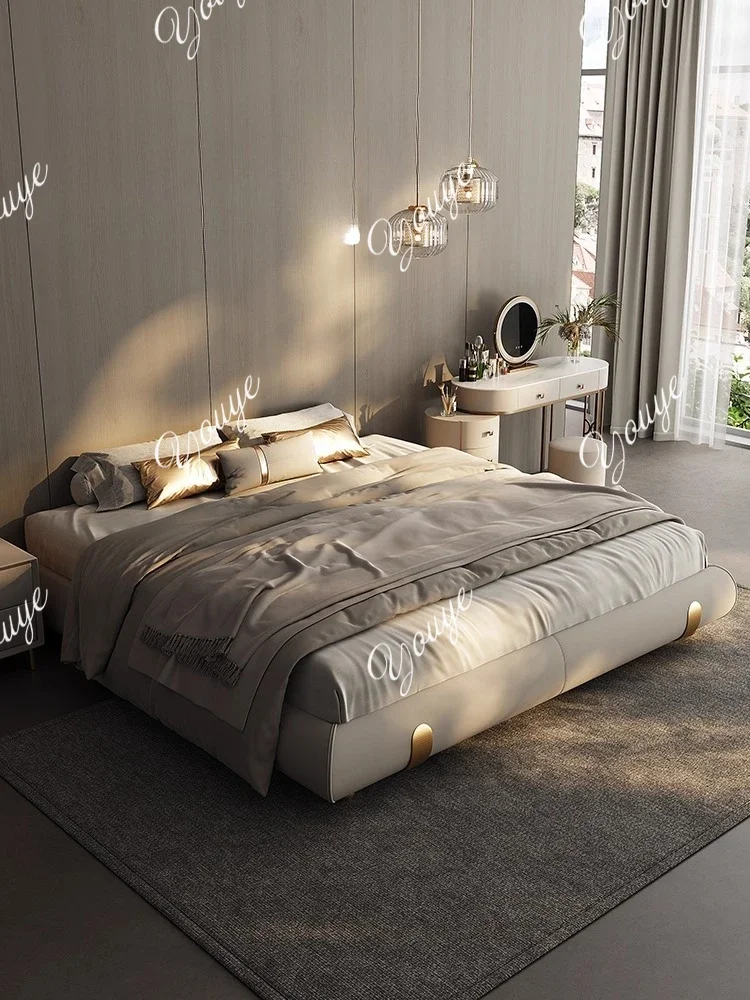 

N49 Light luxury no bedside leather bed modern simple small apartment master and second bedroom no back silent ribs bed