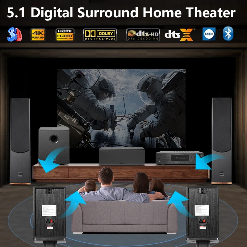 5.1 Tower Home Theater System Surround Sound Wooden Home Theatre System With Digital Amplifier Supporting 3D/4K