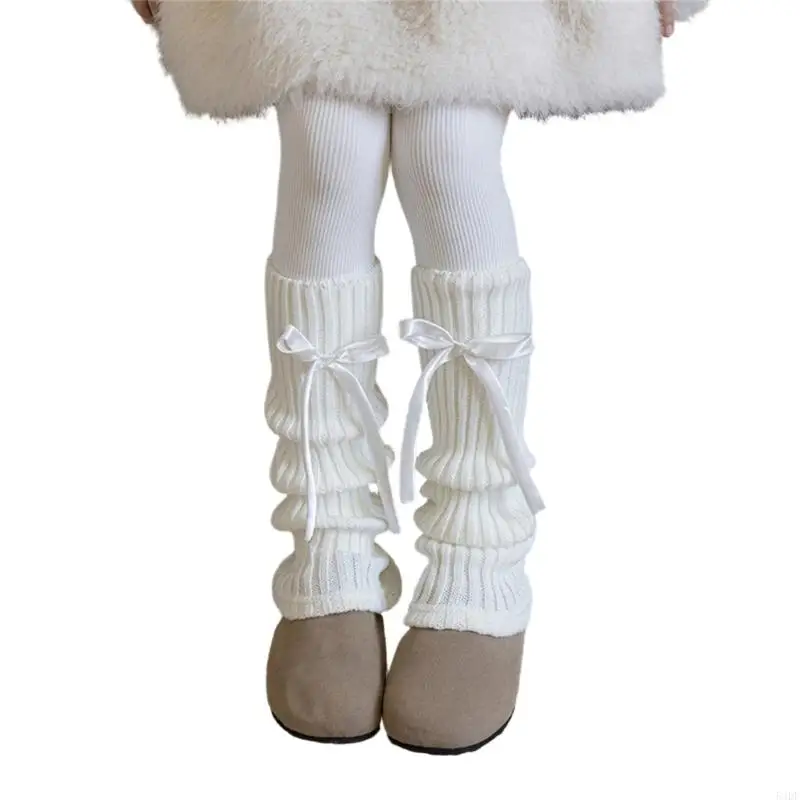54DF Children's Sweet Fashion Leg Warmer Winter Ready Knitwear With Stylish Bowknot Accent For School And Parties