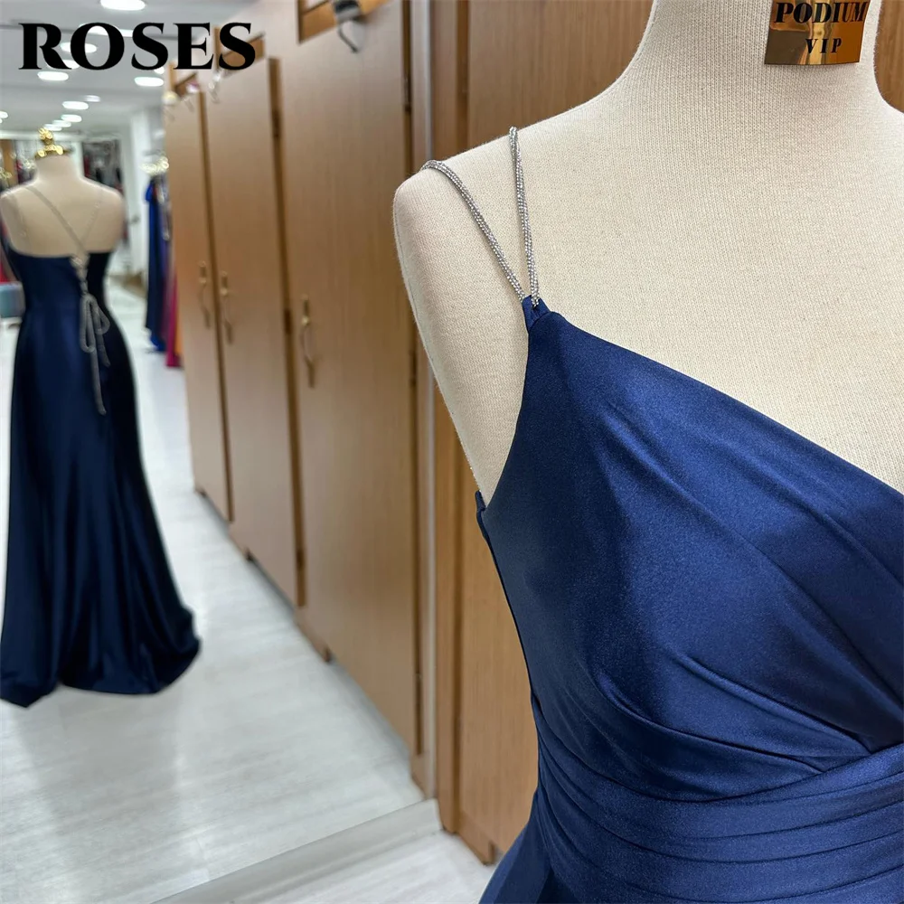 ROSES Dark Royal Blue Charming Prom Dress Gown Glitter Spaghetti Strap Formal Gown Lack Up Back Evening Gown vestidos de noche