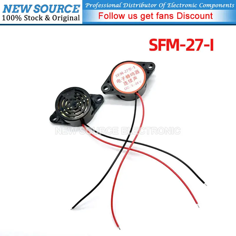 2pcs SFM-27-I DC3-24V Continuous Sound Buzzer 3105A High Decibel Alarm Black Piezo Electronic Buzzer Alarm Beeper For Arduino Ca