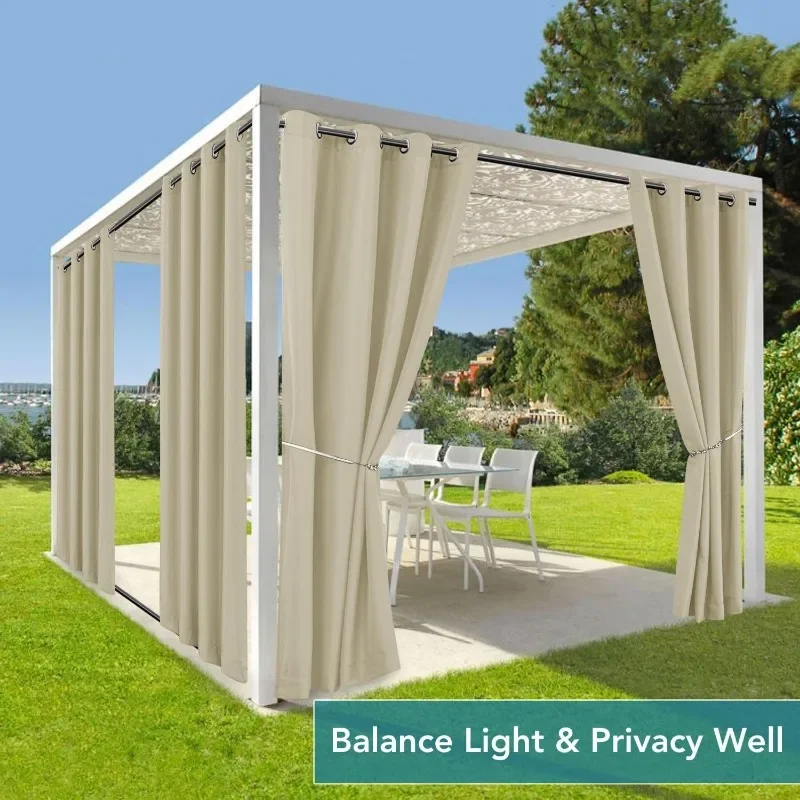 

Outdoor Curtains for Patio Waterproof-4 Panels 54"x84"-Windproof Weatherproof Privacy Cream Outside Curtains-Grommet Top