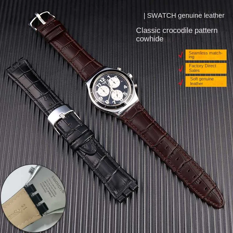 21mm cowhide Watch Strap for Swatch YVS451 YVS420 YVS435 Series Wrist Strap Concave-Convex Interface Male Watchband