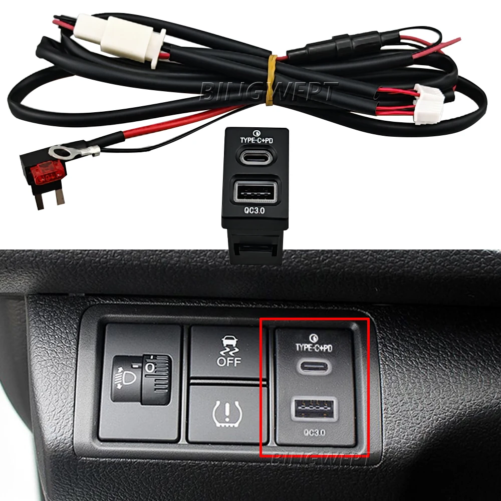NEW Red LED Car USB Charger PD Quick Charge QC3.0 Auto Phone Charging Adapter Button for Honda xrv 2015 2016 fit 2014 2015 2016