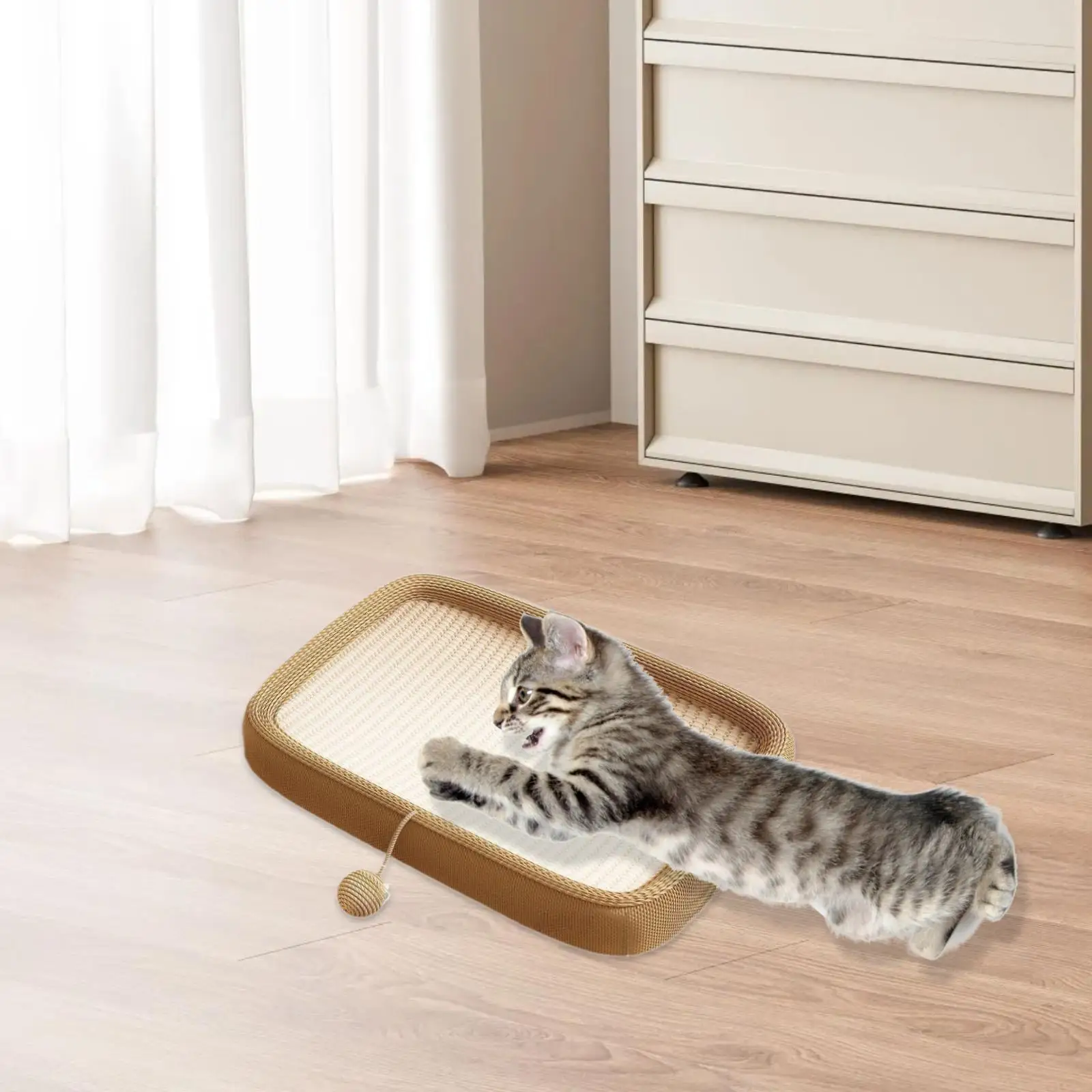 Jouet à gratter en sisal pour chats d'intérieur, planche à gratter pour chat avec balle de jeu, fournitures pour animaux de compagnie, salon, degré d'usure