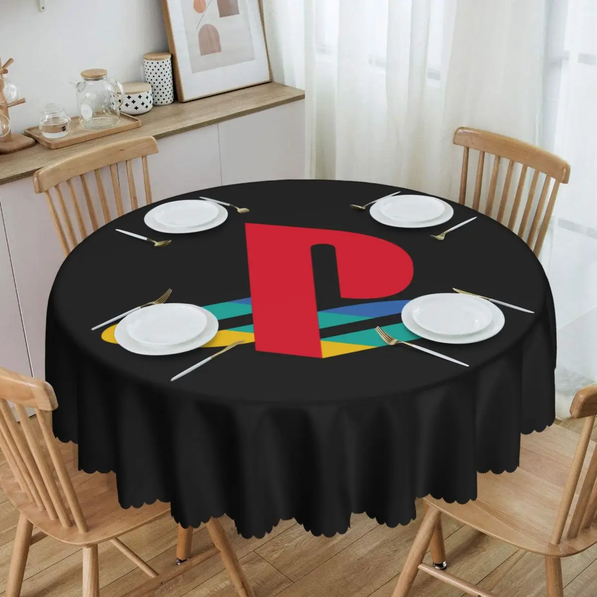 Custom Round Playstations Tablecloth Waterproof Oil-Proof Table Cover 60 inch Game Gamer Gifts Table Cloth