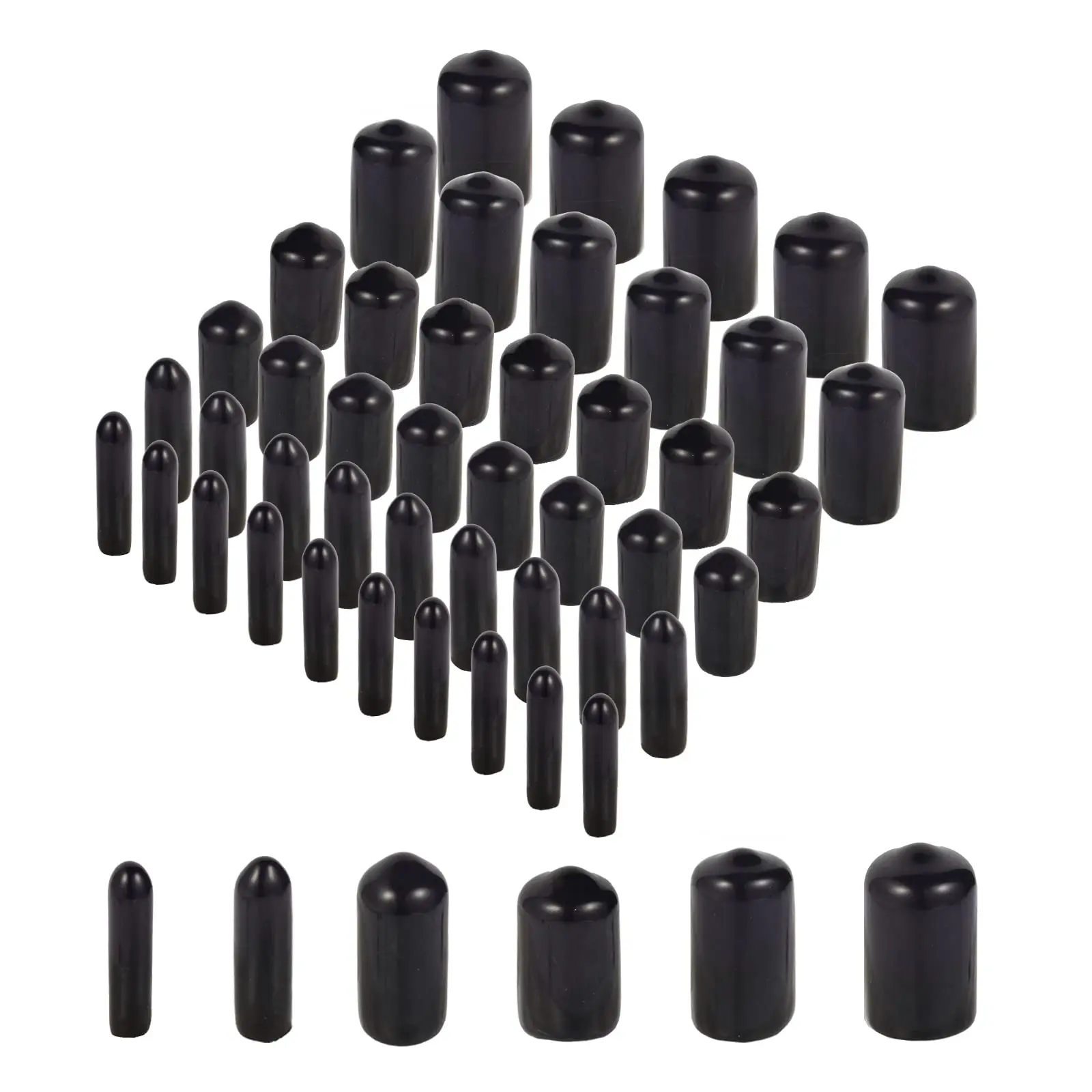 Rubber End Caps - 100pcs Flexible Screw Thread Protector Covers Rubber Bolt Covers Caps for Metal Tube Rod in 10 Sizes