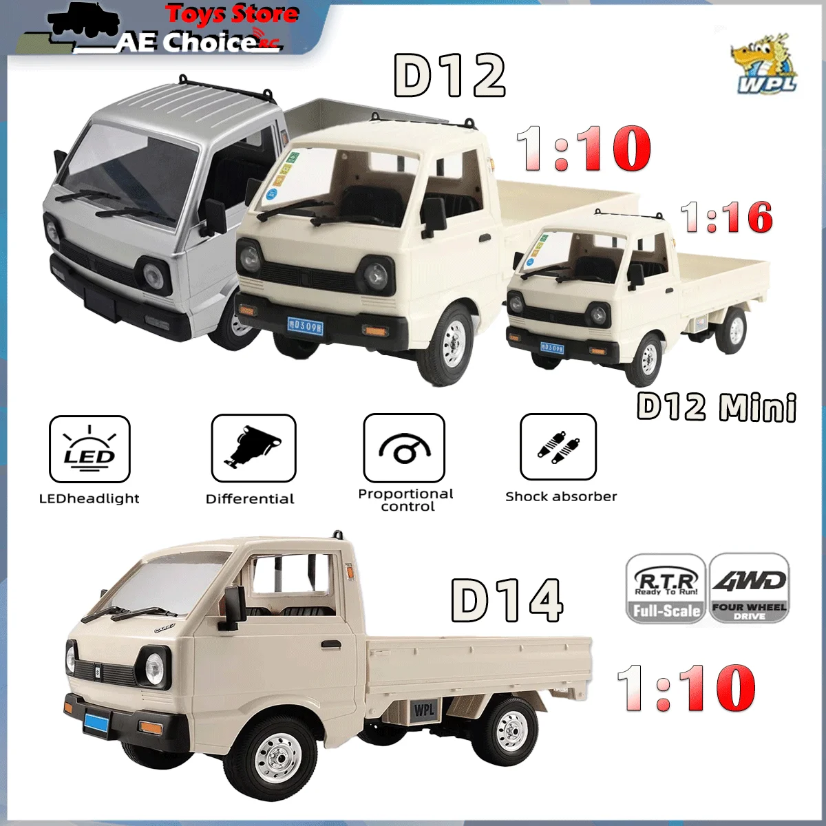 

WPL 1:10 D14 4WD RC Car D12 1/10 Full Scale Minivan Drift Remote Control Car D12Mini 1/16 Electric Car Toys for Children Gift