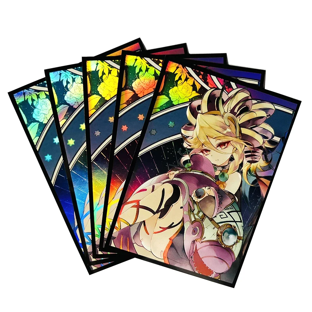 50PCS Laser Flashing Card Film Holographic Animation YuGiOh Sleeves Ultra Super Protector Card Deck Cover Japanese Size(63x90mm)