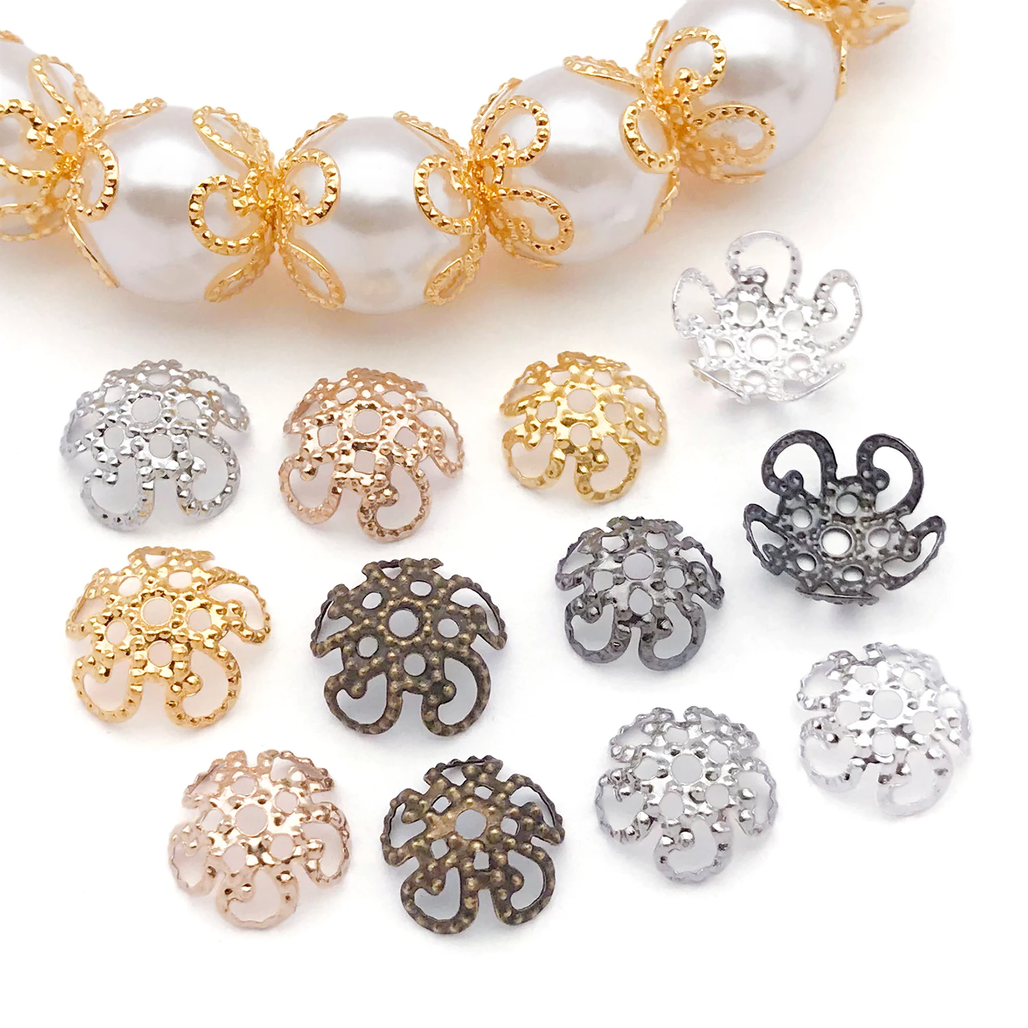200pcs Metal iron Hollow Flowers Beads Caps, Hollow Beads Caps For DIY Bracelet Necklace Earrings Jewelry Making Accessories