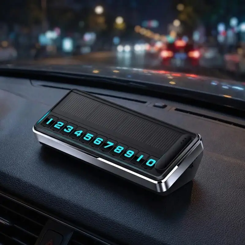 Solar Powered Car Phone Number Plate LED Temporary Parking Card with Hidden Number Plate for Secure Contact