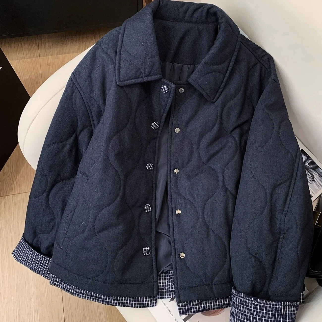 Abrigo acolchado con patrón de diamante suelto para mujer Jaet de algodón Thiened de invierno Faionable Retro Sle temperatura del aire caliente